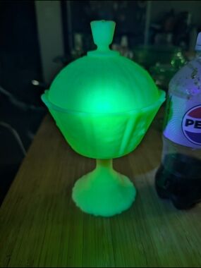 Fenton Uranium Glass Covered Compote